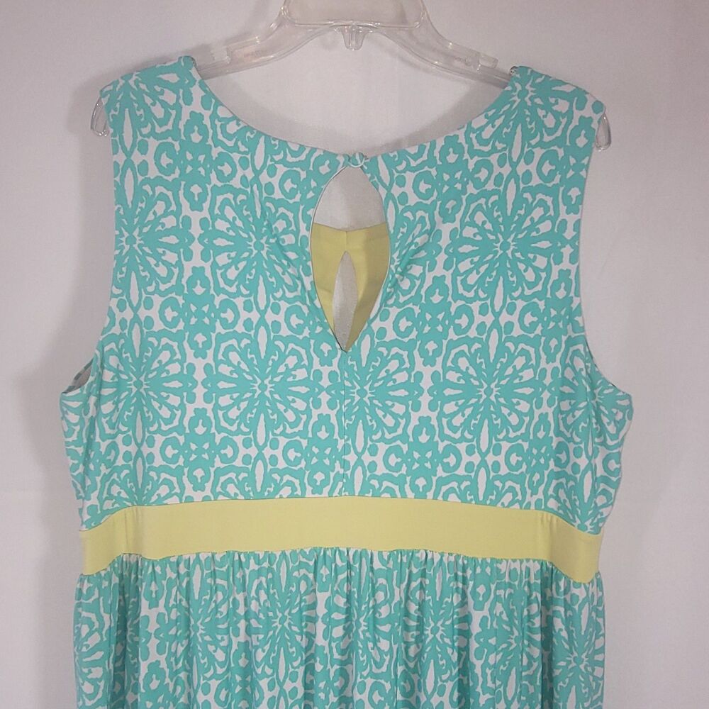 Ruby Rd Woman Sleeveless Mint Green Geometric Maxi Dress Beaded V-Neck Plus 1X - Picture 6 of 8